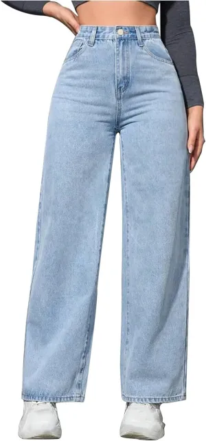2025 Women's Wide Leg Jeans High Waisted Denim Pants Stretchy Casual Baggy Straight Leg Loose Fit Jeans for Women