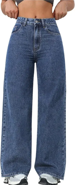 2025 Women's Wide Leg Jeans High Waisted Denim Pants Stretchy Casual Baggy Straight Leg Loose Fit Jeans for Women