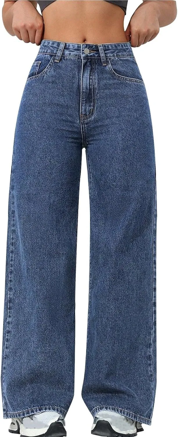 2025 Women's Wide Leg Jeans High Waisted Denim Pants Stretchy Casual Baggy Straight Leg Loose Fit Jeans for Women