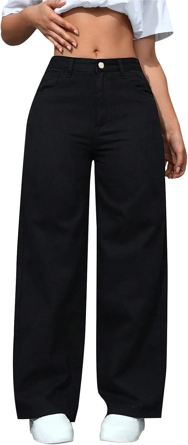 2025 Women's Wide Leg Jeans High Waisted Denim Pants Stretchy Casual Baggy Straight Leg Loose Fit Jeans for Women