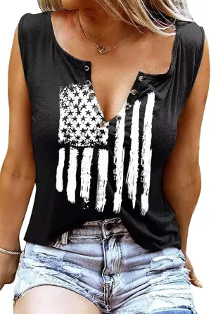 American Flag Tank Tops Women Patriotic Shirt USA Flag Sleeveless T-Shirt 4th of July Tee Tops