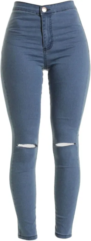 Andongnywell Distressed Jeans Women with Pockets High Waisted Stretch Skinny Jeans Butt Lifting Ripped Hole Denim Pants