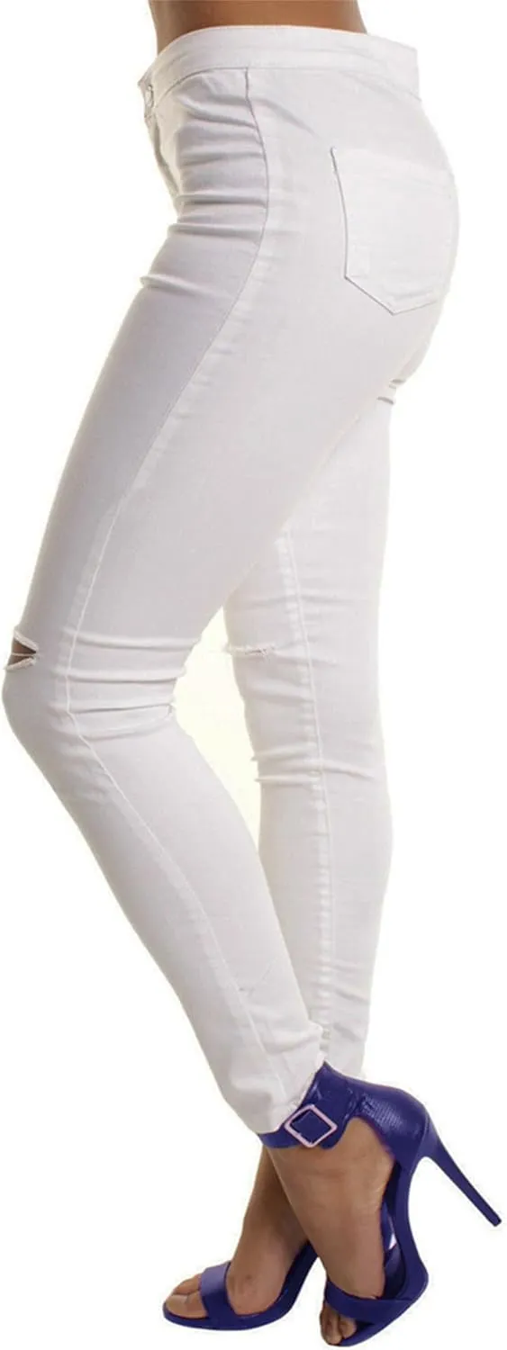 Andongnywell Distressed Jeans Women with Pockets High Waisted Stretch Skinny Jeans Butt Lifting Ripped Hole Denim Pants