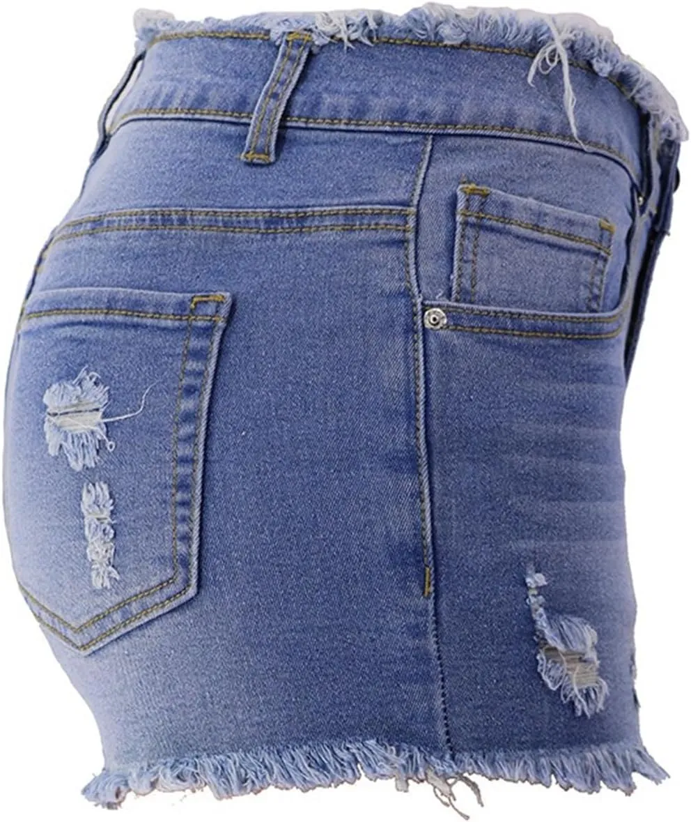 Andongnywell Jean Shorts Women Stretch High Waisted Ripped Denim Shorts with Pockets Summer Trendy Distressed Cut-Off Shorts
