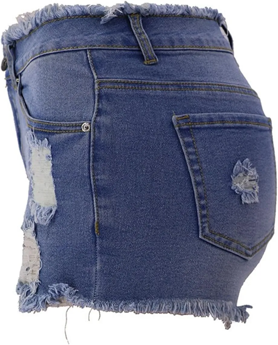 Andongnywell Jean Shorts Women Stretch High Waisted Ripped Denim Shorts with Pockets Summer Trendy Distressed Cut-Off Shorts