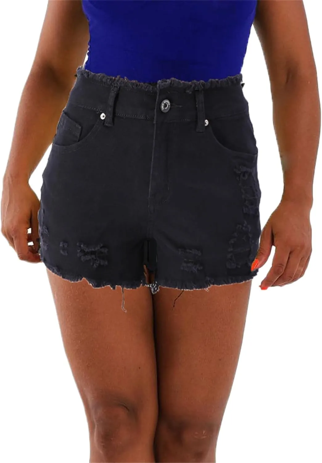 Andongnywell Jean Shorts Women Stretch High Waisted Ripped Denim Shorts with Pockets Summer Trendy Distressed Cut-Off Shorts