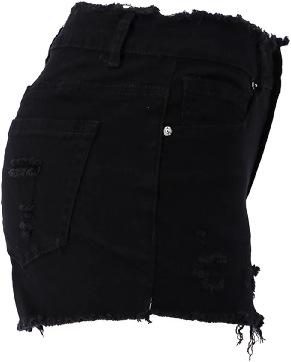 Andongnywell Jean Shorts Women Stretch High Waisted Ripped Denim Shorts with Pockets Summer Trendy Distressed Cut-Off Shorts