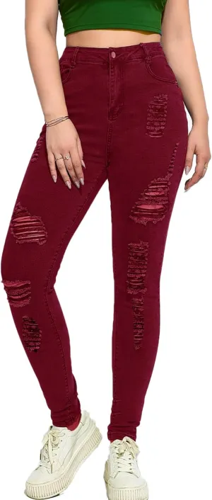 Andongnywell Women's Ripped Boyfriend Jeans Stretch Distressed Jean with Hole, High Waisted Sexy Skinny Jegging Denim Pants