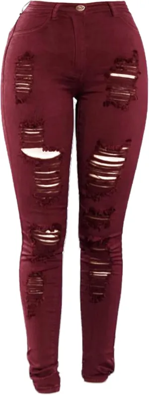 Andongnywell Women's Ripped Hole Jeans High Waisted Slim Fit Stretch Denim Pants Sexy Skinny Jeans Distressed Trousers