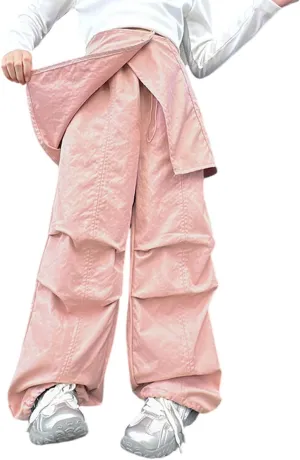 Baggy Cargo Pants for Teen Girls Parachute Baggy Joggers Kids Y2K Detachable High Waisted Wide Leg Pants Hiking Pants