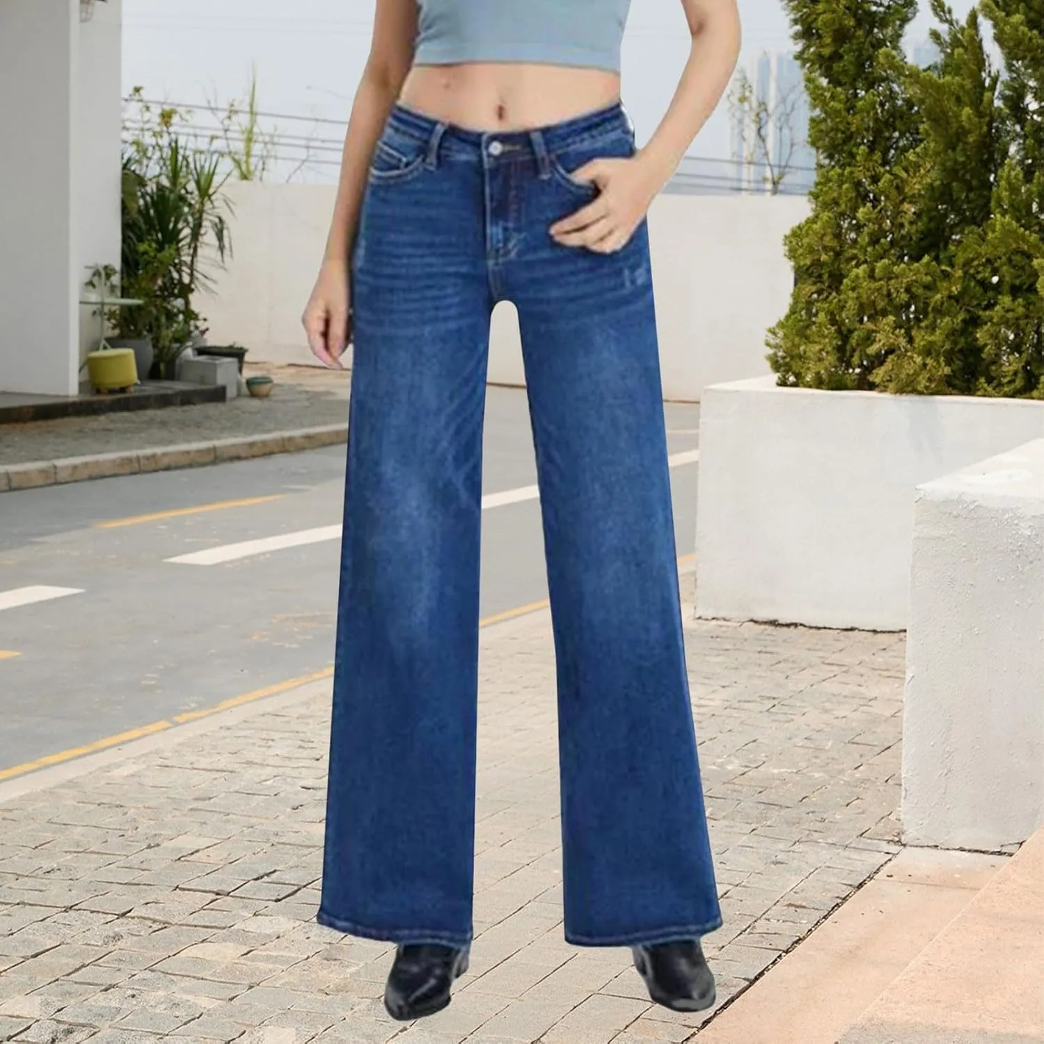 Baggy Jeans for Women High Waisted Wide Leg Y2k Pants Stretchy Plus Size Casual Sweatpants Jean with Pockets