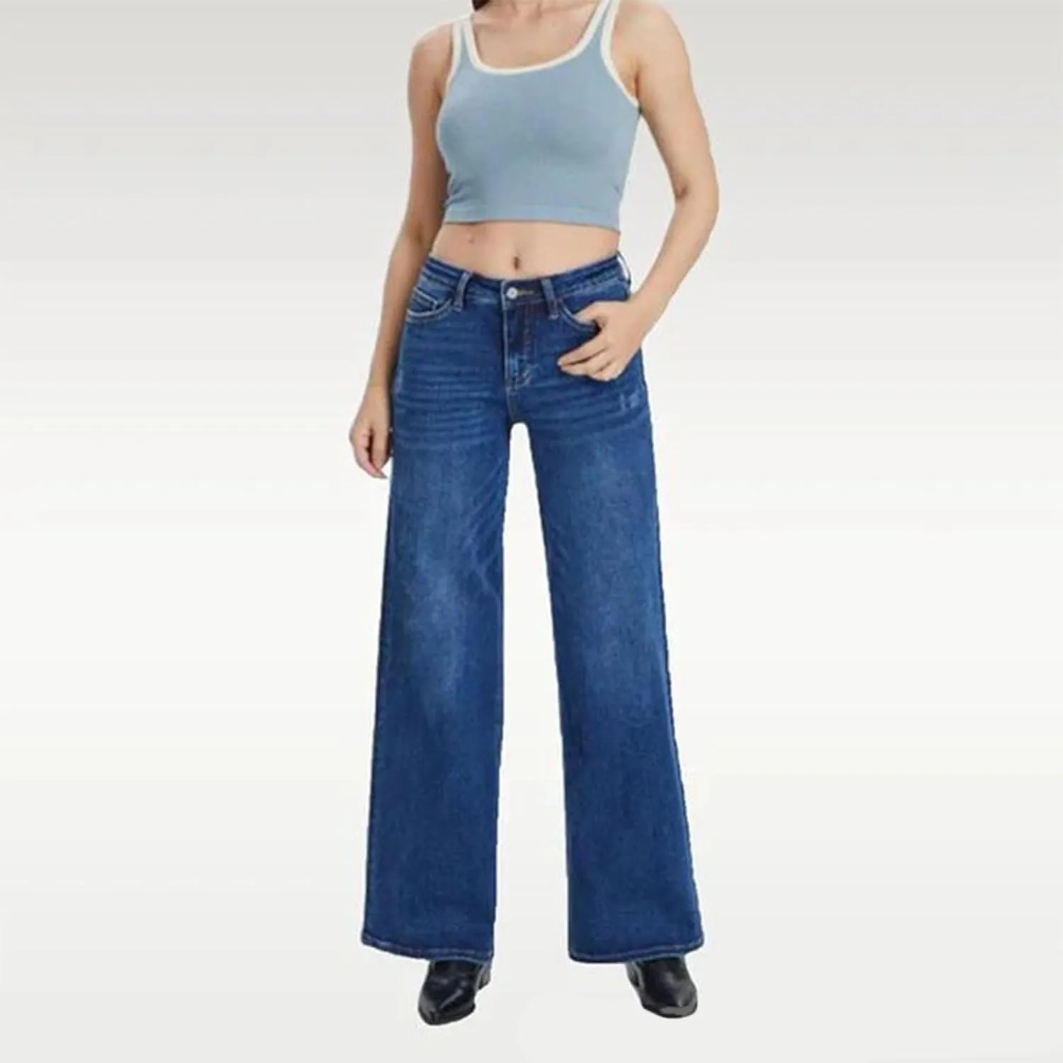 Baggy Jeans for Women High Waisted Wide Leg Y2k Pants Stretchy Plus Size Casual Sweatpants Jean with Pockets