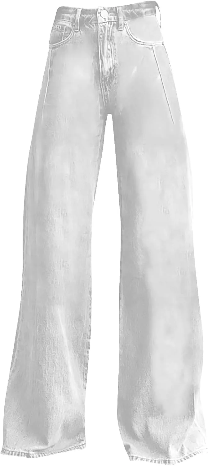 Baggy Jeans for Women Summer Wide Leg Vintage Pant Denim 90s Y2K Streetwear High Waisted Straight Pants with Pockets
