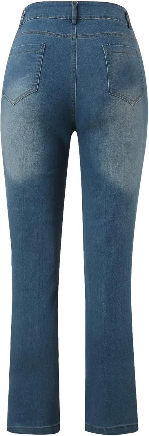Baggy Sweatpant Jeans for Women Casual High Waisted Slim Fit Denim Pants Tummy Control Bootcut Boyfriends Jeans