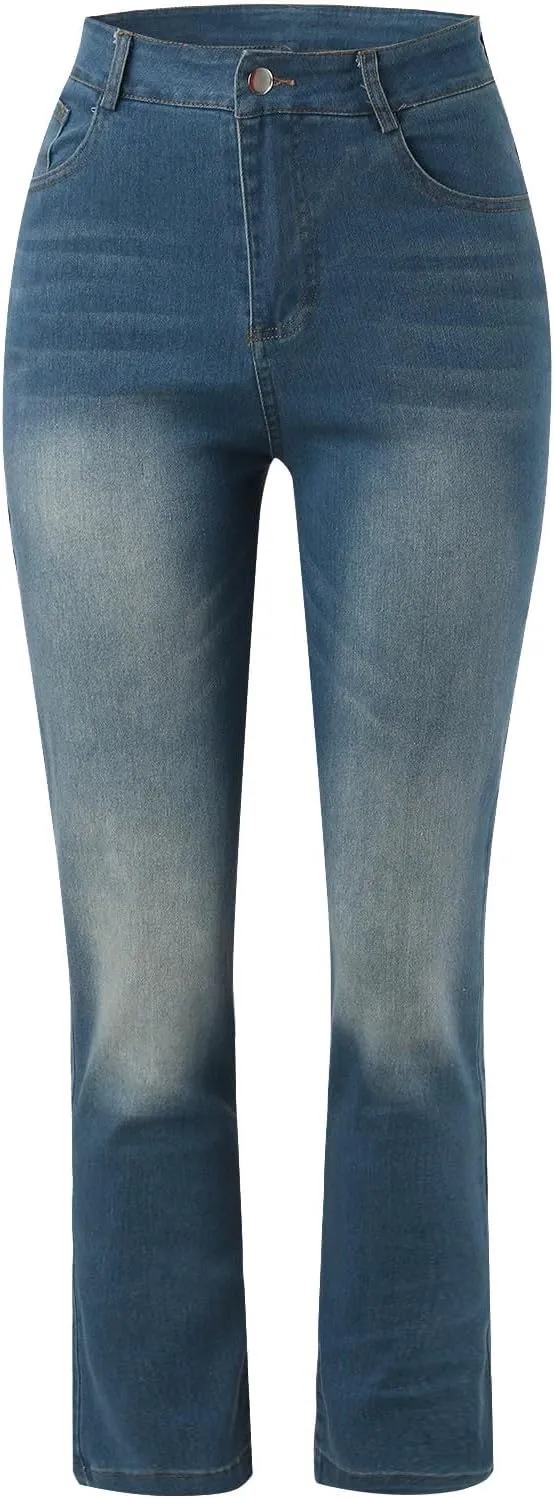 Baggy Sweatpant Jeans for Women Casual High Waisted Slim Fit Denim Pants Tummy Control Bootcut Boyfriends Jeans