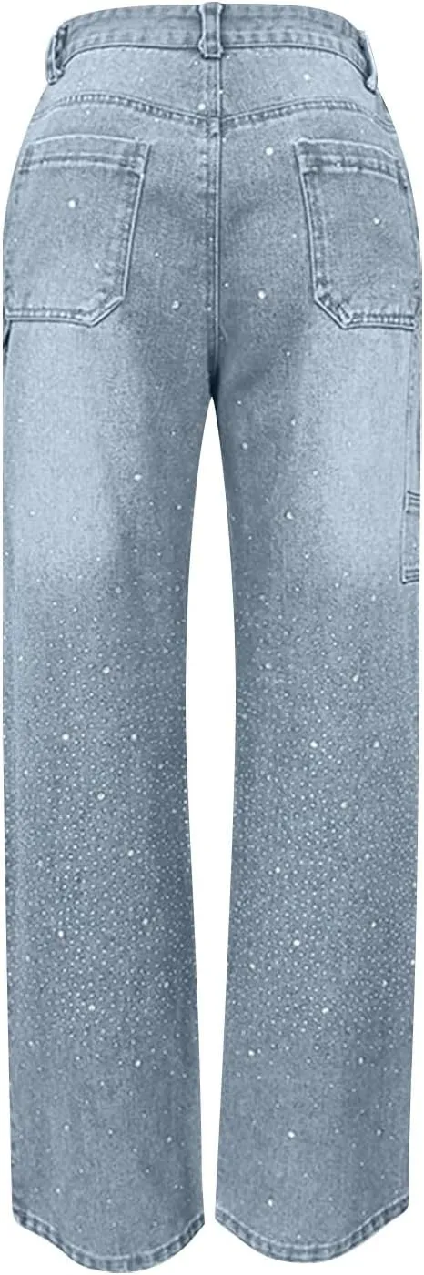 Barrel Jeans for Women Mid Rise Jeans Wide Leg Loose Fit Y2K Boyfriend Baggy Pants Cropped Denim Pants with Pockets