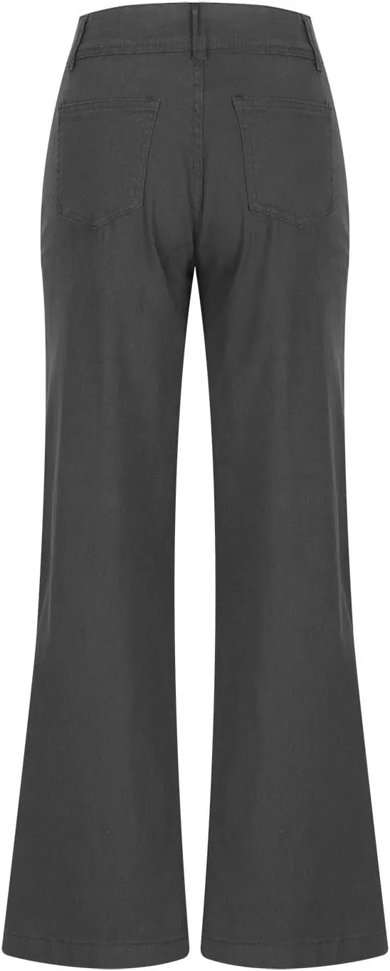 Binmer Women's Casual Mid Waist Cargo Jeans Fashion Stretch Wide Leg Denim Pants with Pockets Flare Bellbottom Trousers 2025
