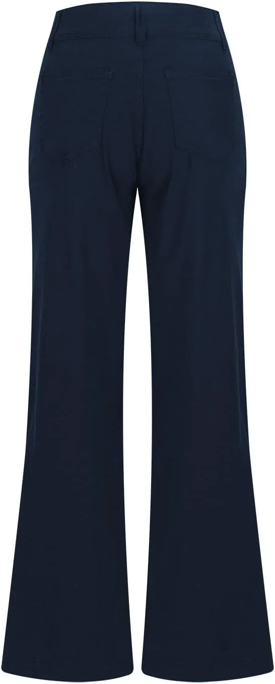 Binmer Women's Casual Mid Waist Cargo Jeans Fashion Stretch Wide Leg Denim Pants with Pockets Flare Bellbottom Trousers 2025