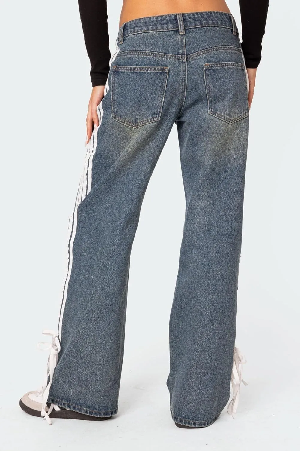 Boyfriend Jeans for Women Y2K Fashion Striped High Waist Wide Leg Denim Pants Casual Vintage Baggy Streetwear Jeans