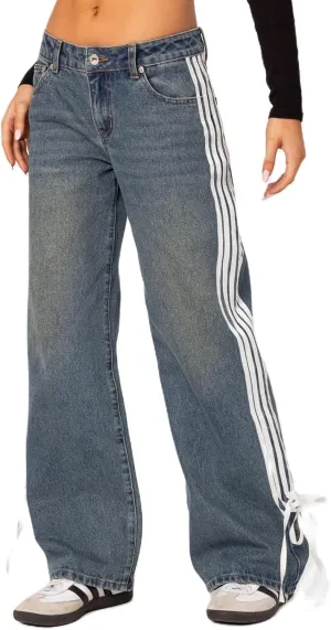Boyfriend Jeans for Women Y2K Fashion Striped High Waist Wide Leg Denim Pants Casual Vintage Baggy Streetwear Jeans