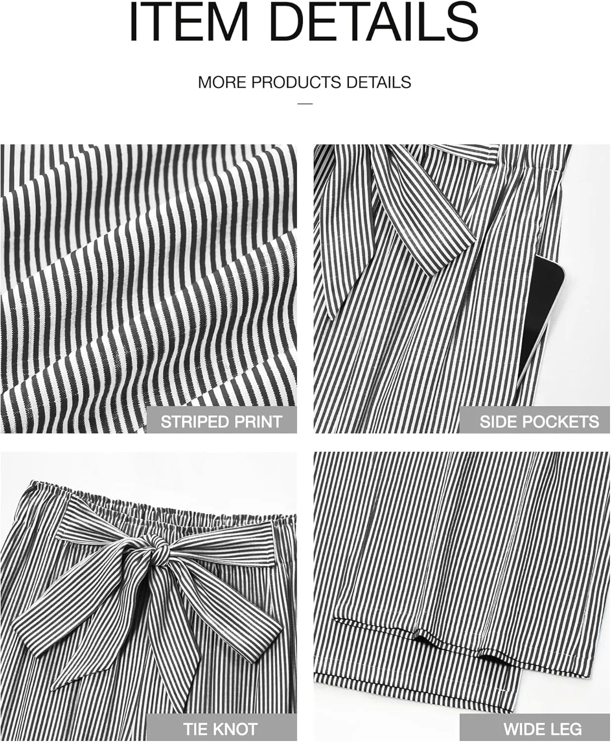 BTFBM Womens Striped Wide Leg Pants Dressy High Waist Trousers Business Casual Loose Flowy Tie Knot Palazzo Pants