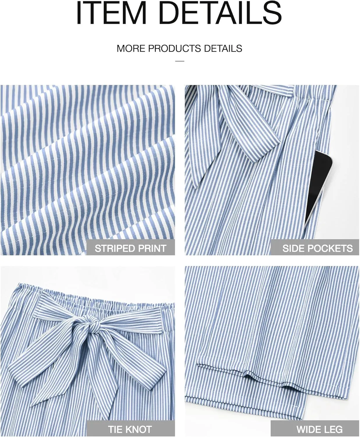 BTFBM Womens Striped Wide Leg Pants Dressy High Waist Trousers Business Casual Loose Flowy Tie Knot Palazzo Pants