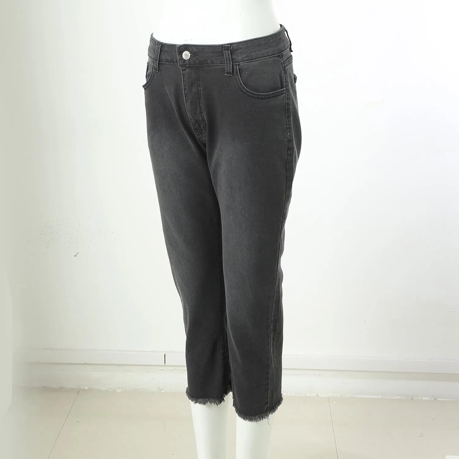 Capri Jeans for Women Stretch Leg High Waisted Distressed Denim Skinny Cropped Jean Streetwear