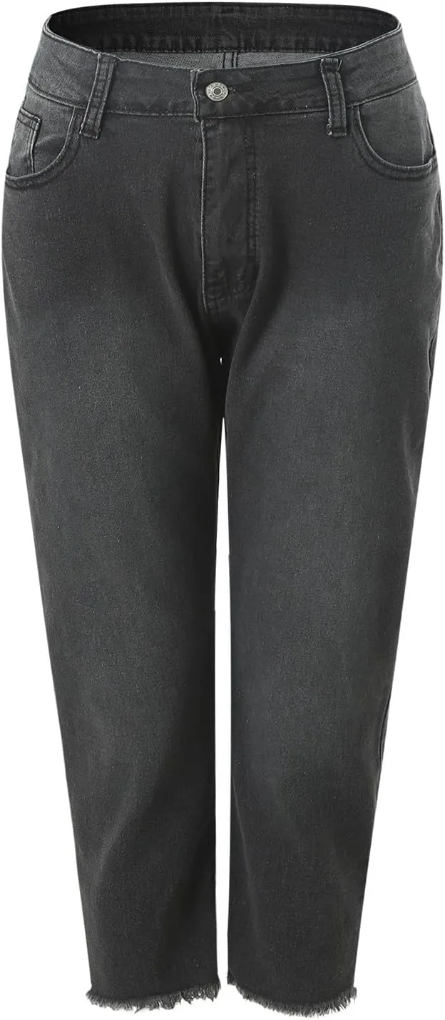 Capri Jeans for Women Stretch Leg High Waisted Distressed Denim Skinny Cropped Jean Streetwear