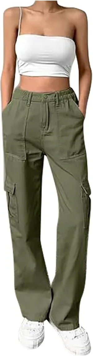 Cargo Pants for Women Straight Leg Full Length Work Pants Lightweight Casual Pants Loose Outdoor Hiking Trouser
