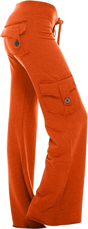 Cargo Pants Women High Waist Baggy Pants with Pockets Y2K Straight Wide Leg Trousers Elastic Slacks Streetwear
