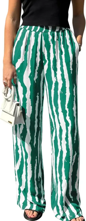 CCTOO Striped Wide Leg Pants for Women Summer 2025 Palazzo Pants for Women Casual Low Waist Lounge Pants with Pockets