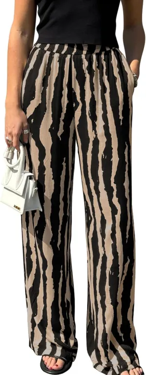 CCTOO Striped Wide Leg Pants for Women Summer 2025 Palazzo Pants for Women Casual Low Waist Lounge Pants with Pockets