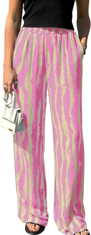 CCTOO Striped Wide Leg Pants for Women Summer 2025 Palazzo Pants for Women Casual Low Waist Lounge Pants with Pockets