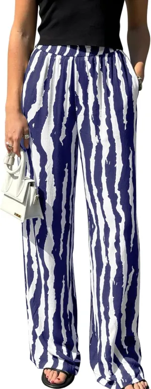 CCTOO Striped Wide Leg Pants for Women Summer 2025 Palazzo Pants for Women Casual Low Waist Lounge Pants with Pockets