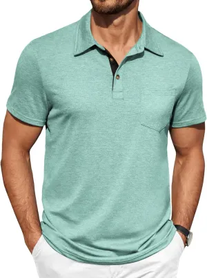 COOFANDY Men Short Sleeve Polo Shirt Casual Summer Collar Shirts Dress Button Polo T Shirt Classic Golf Shirts