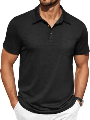 COOFANDY Men Short Sleeve Polo Shirt Casual Summer Collar Shirts Dress Button Polo T Shirt Classic Golf Shirts