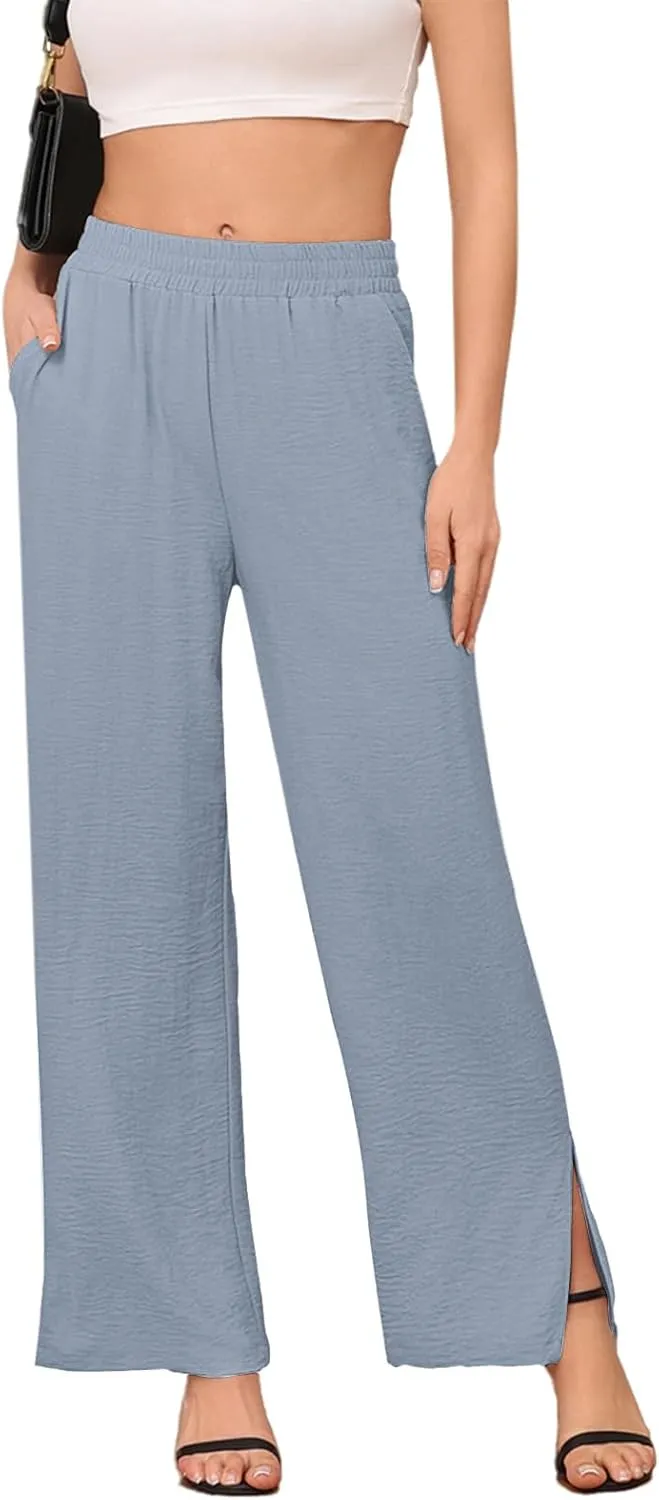 DILIUXING Women's Wide Leg Lounge Pants with Pockets Side Slits Lightweight High Waisted Loose Trouser