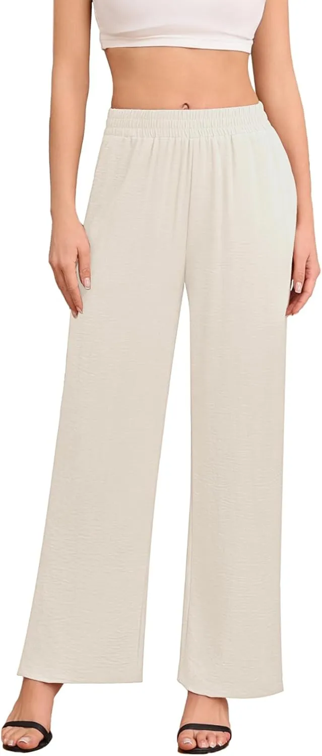 DILIUXING Women's Wide Leg Lounge Pants with Pockets Side Slits Lightweight High Waisted Loose Trouser