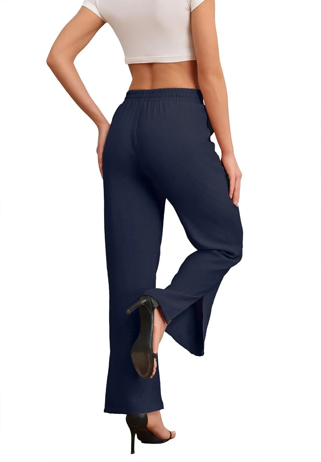 DILIUXING Women's Wide Leg Lounge Pants with Pockets Side Slits Lightweight High Waisted Loose Trouser