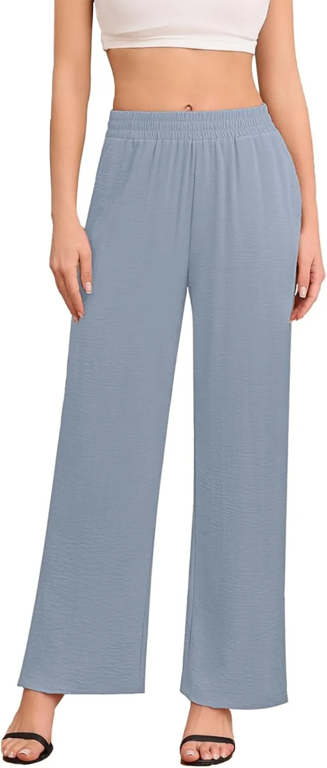 DILIUXING Women's Wide Leg Lounge Pants with Pockets Side Slits Lightweight High Waisted Loose Trouser