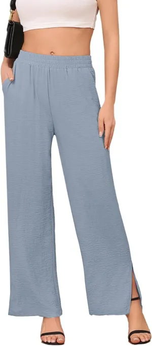 DILIUXING Women's Wide Leg Lounge Pants with Pockets Side Slits Lightweight High Waisted Loose Trouser