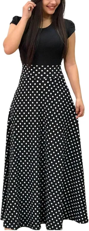 Empire Waist Dresses for Women Short Sleeve Vintage Floral Maxi Dress Long Formal Casual Church Wedding Guest Dresses