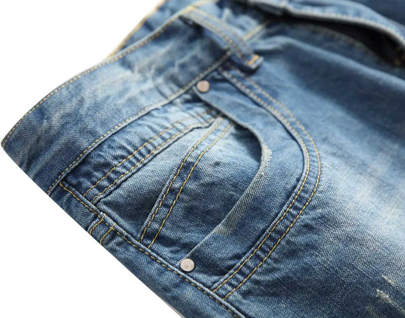 Enrica Men's Ripped Distressed Destroyed Straight Fit Washed Denim Jeans