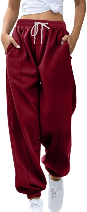Fleece Lined Jogger Sweatpants Women Baggy Cinch Bottom Sweatpants Drawstring High Waisted Jogger Pants with Pockets