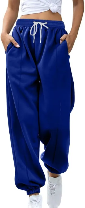 Fleece Lined Jogger Sweatpants Women Baggy Cinch Bottom Sweatpants Drawstring High Waisted Jogger Pants with Pockets