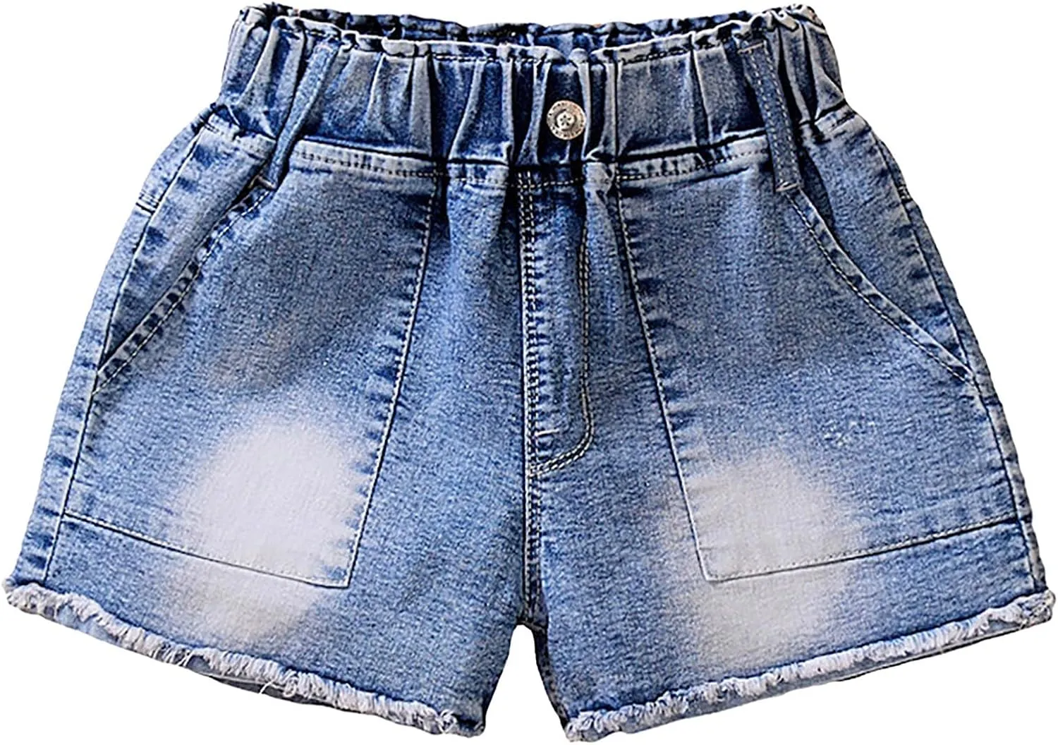 Girls Cuffed Denim Shorts Elastic Waisted Kids Baggy Vintage Jeans Pockets Trendy Aesthetic Casual Cool Pants