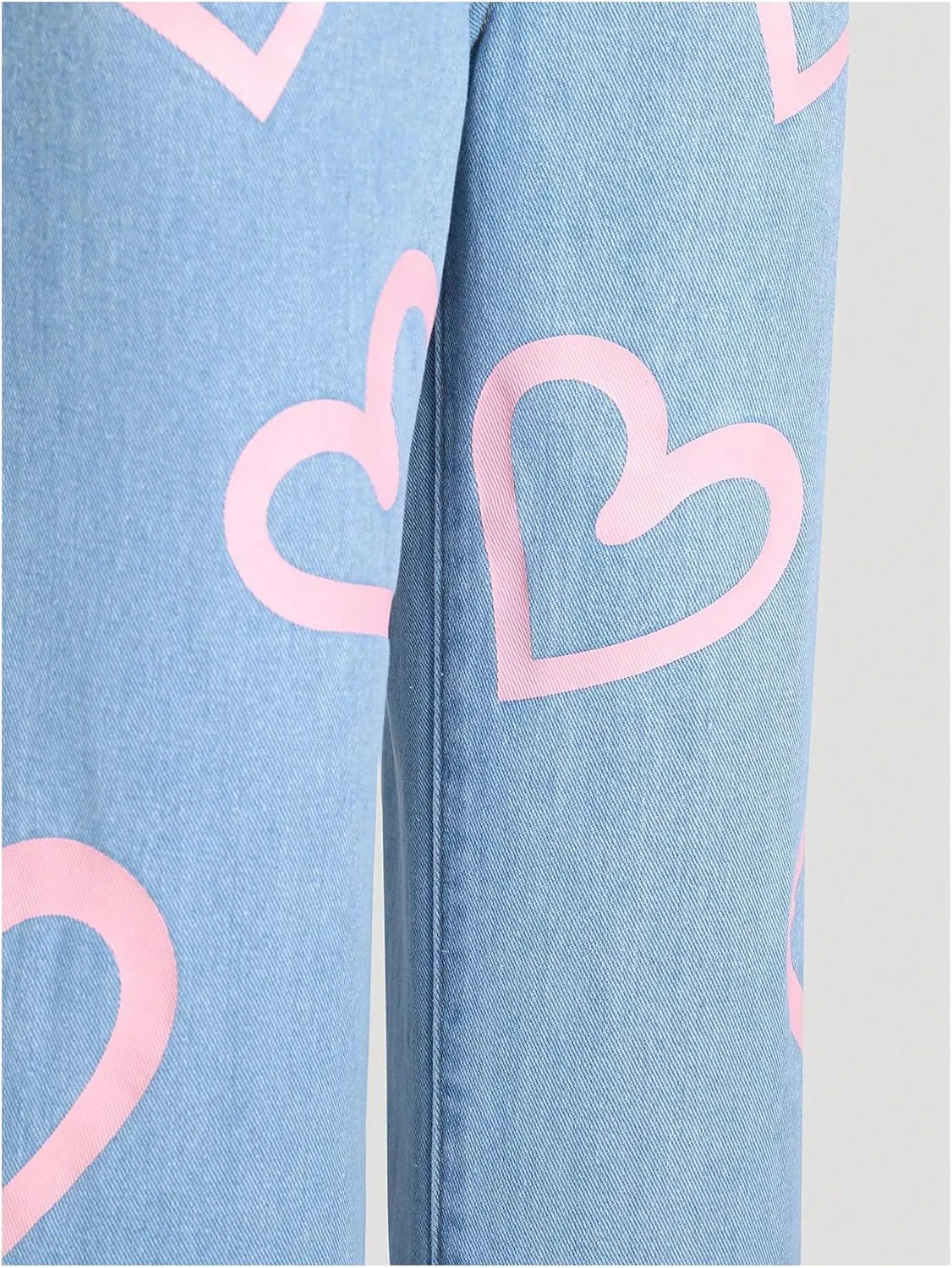 Girl's Heart Print High Waisted Loose Straight Leg Jeans Denim Pants