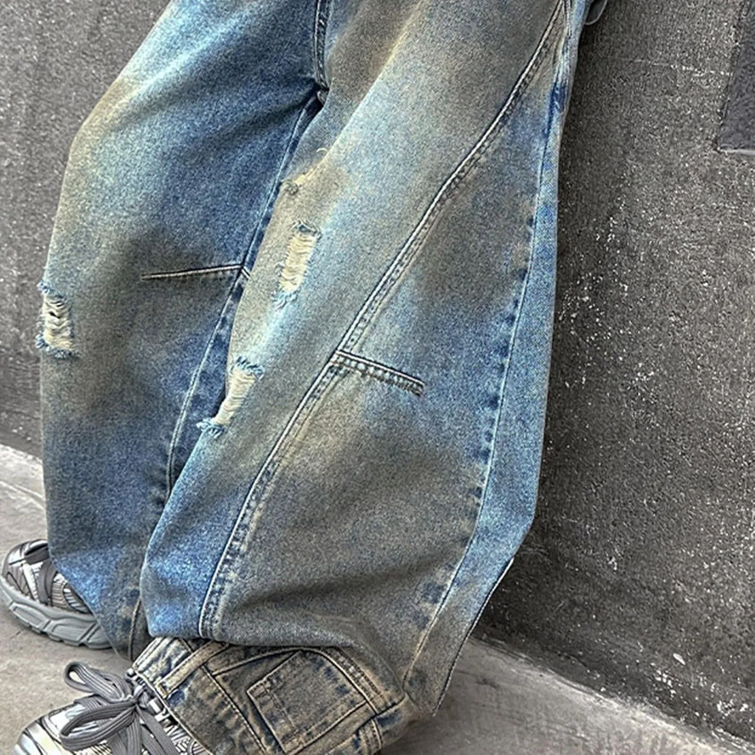 Girls Streetwear Denim Cargo Pants High Waist Floor Length Lounge Baggy Wide Leg Jeans with Multi Pockets 5