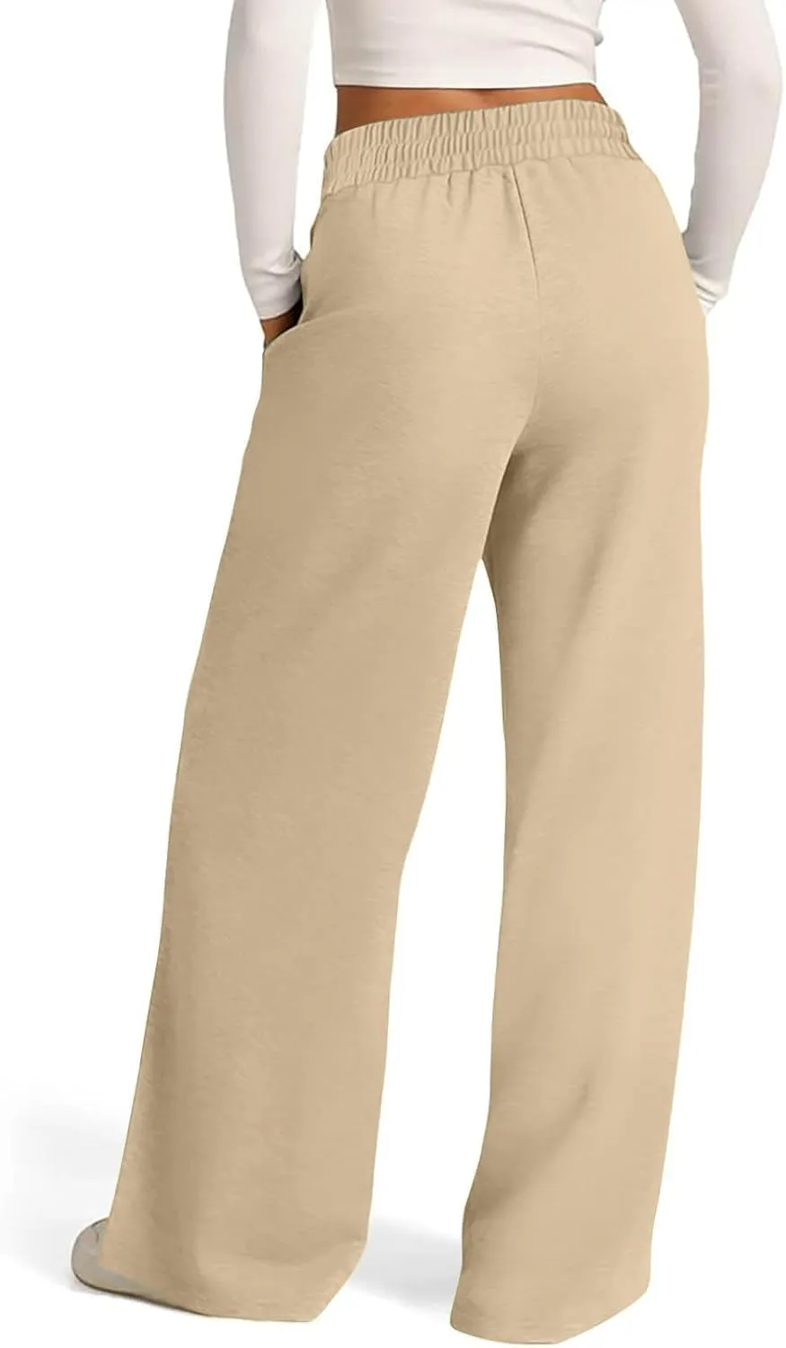 High Waist Pants Women Baggy Chino Pant Elastic Waist Casual Trousers Light Straight Leg Pants Lace Up Yoga Pants