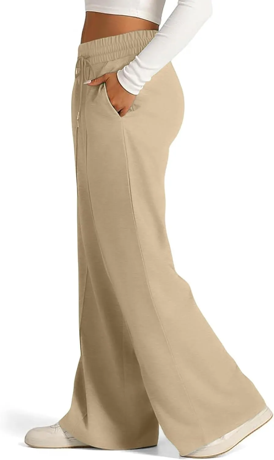 High Waist Pants Women Baggy Chino Pant Elastic Waist Casual Trousers Light Straight Leg Pants Lace Up Yoga Pants